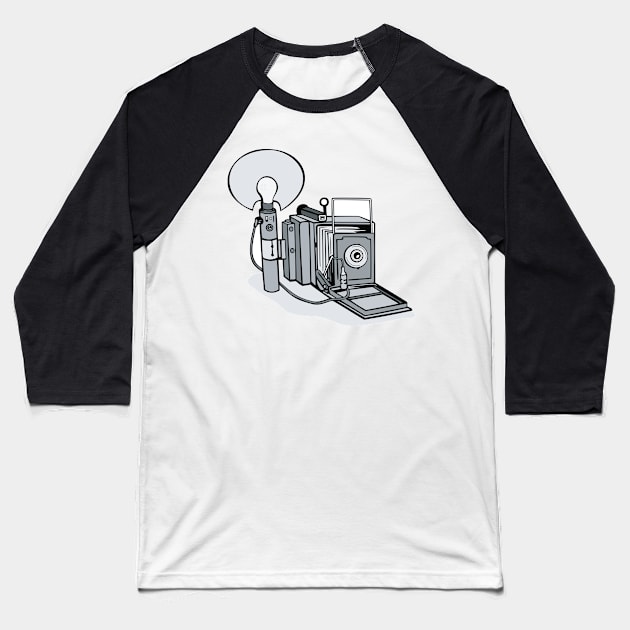 Press Camera With Bulb Flash Baseball T-Shirt by retrovectors